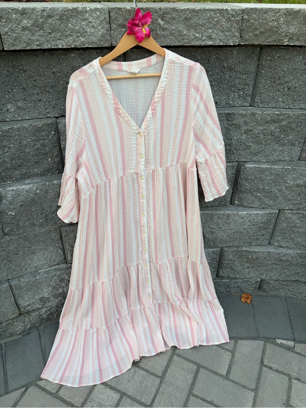 Caslon Pink Stripe Ruffle Tiered Dress Size Large